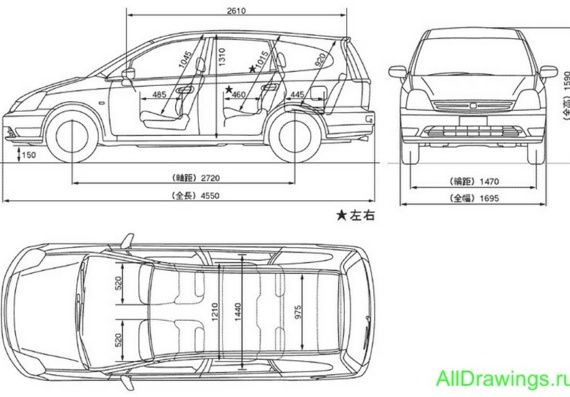 Honda Stream (Хонда Стрим) - чертежи (рисунки) автомобиля